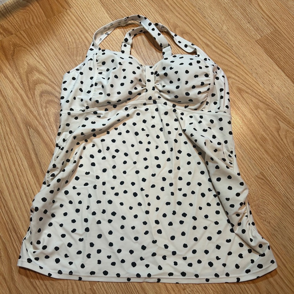 Beach Bump Motherhood Maternity White Black Polka Dot Tankini Swim Top‎ Large
